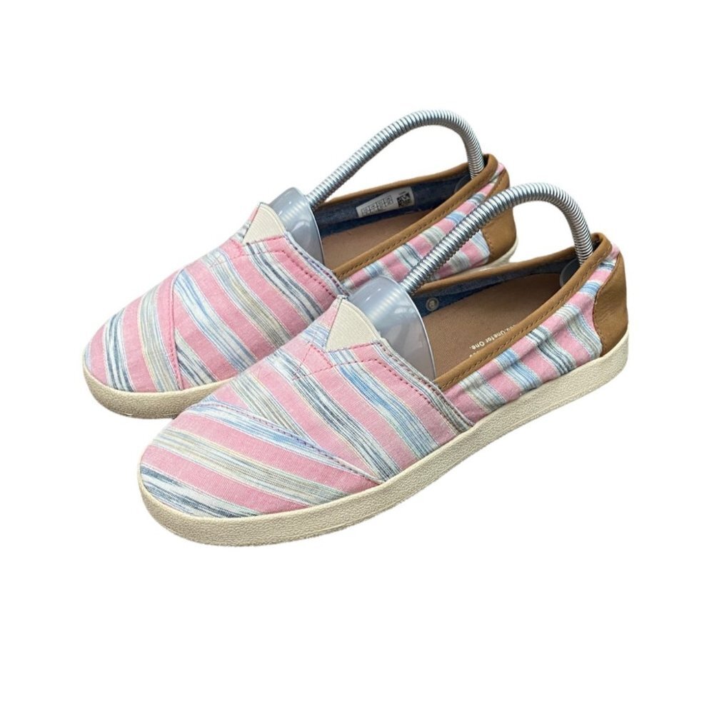 TOMS Pink Avalon Peony Ikat Striped Slip On Canvas Sneaker Size 9